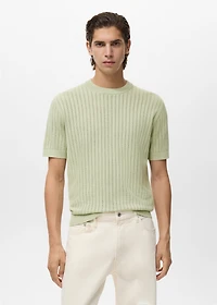 Striped openwork cotton t-shirt