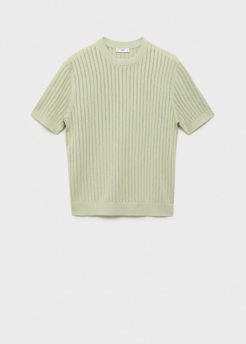 Striped openwork cotton t-shirt