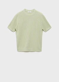 Striped openwork cotton t-shirt