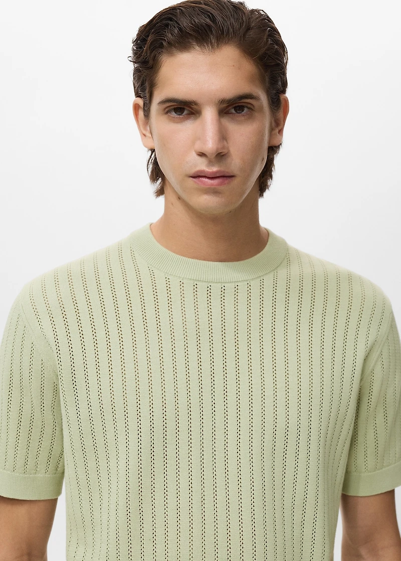 Striped openwork cotton t-shirt