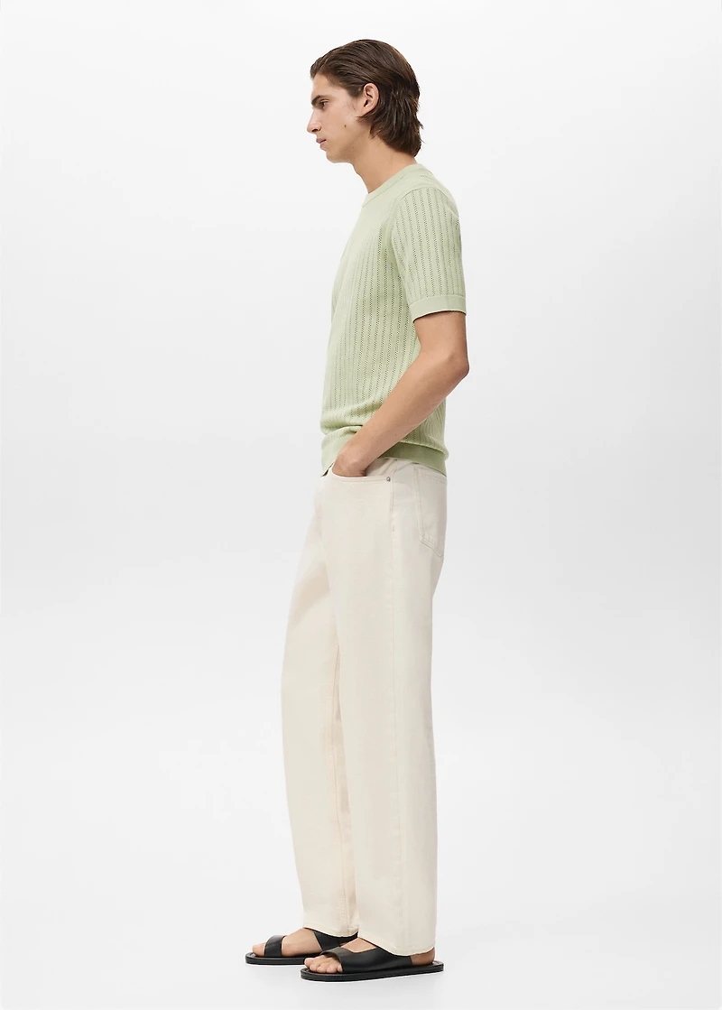 Striped openwork cotton t-shirt