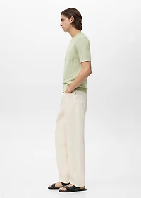 Striped openwork cotton t-shirt