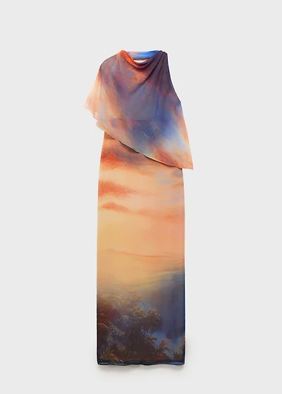 Printed dress with asymmetrical layer