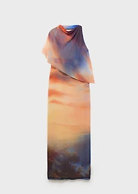 Printed dress with asymmetrical layer