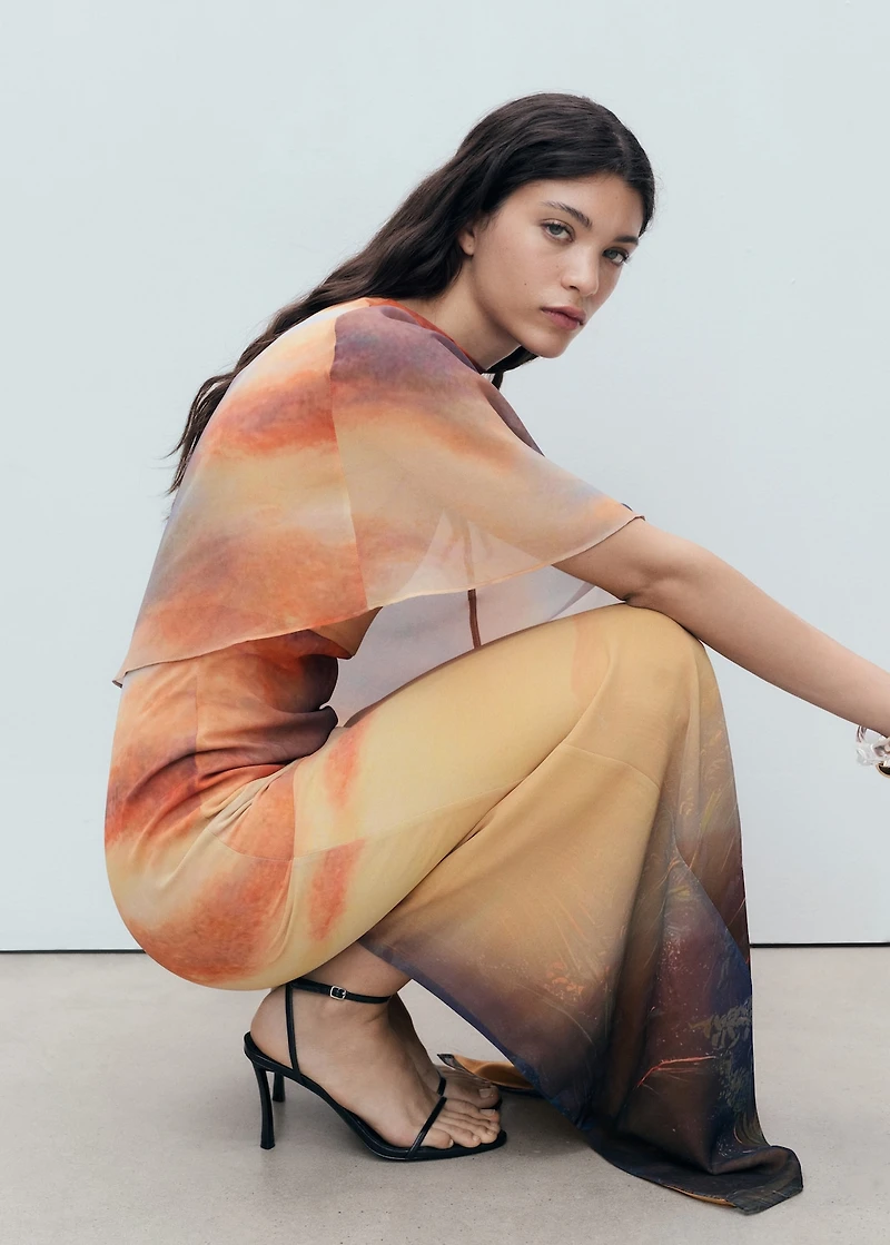 Printed dress with asymmetrical layer