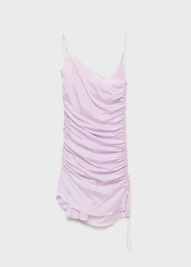 Gathered dress with satin finish