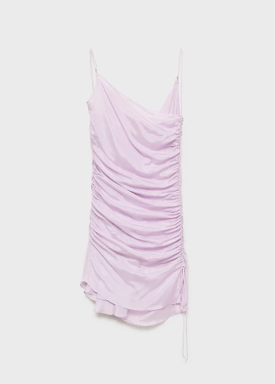 Gathered dress with satin finish