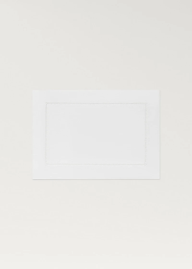 Embroidered hemstitched linen placemat