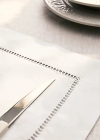 Embroidered hemstitched linen placemat