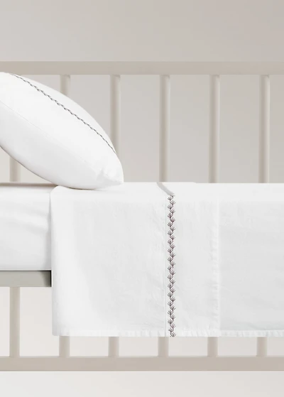 Percale cotton children's top sheet with embroidered detail for cot