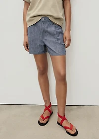 Striped denim shorts with pleats