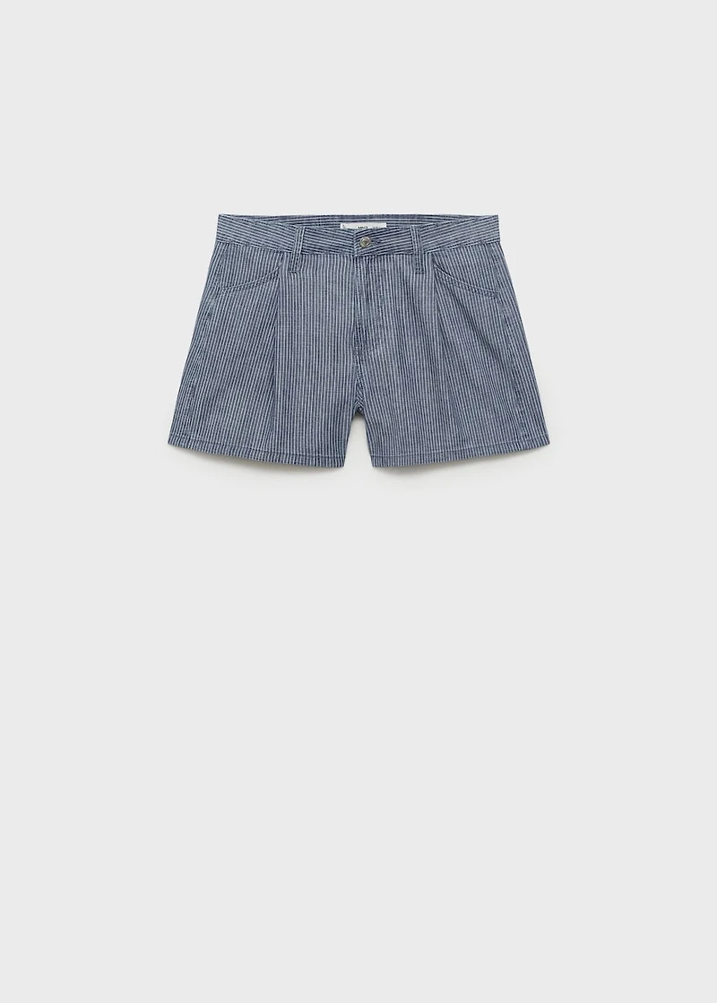 Striped denim shorts with pleats