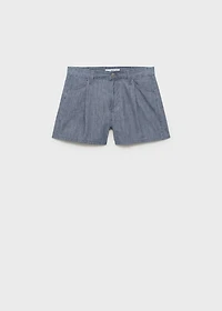 Striped denim shorts with pleats