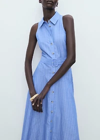 Striped linen-blend shirt-style dress