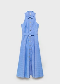 Striped linen-blend shirt-style dress