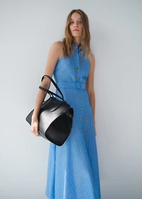 Striped linen-blend shirt-style dress