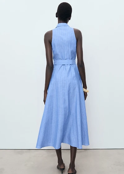 Striped linen-blend shirt-style dress