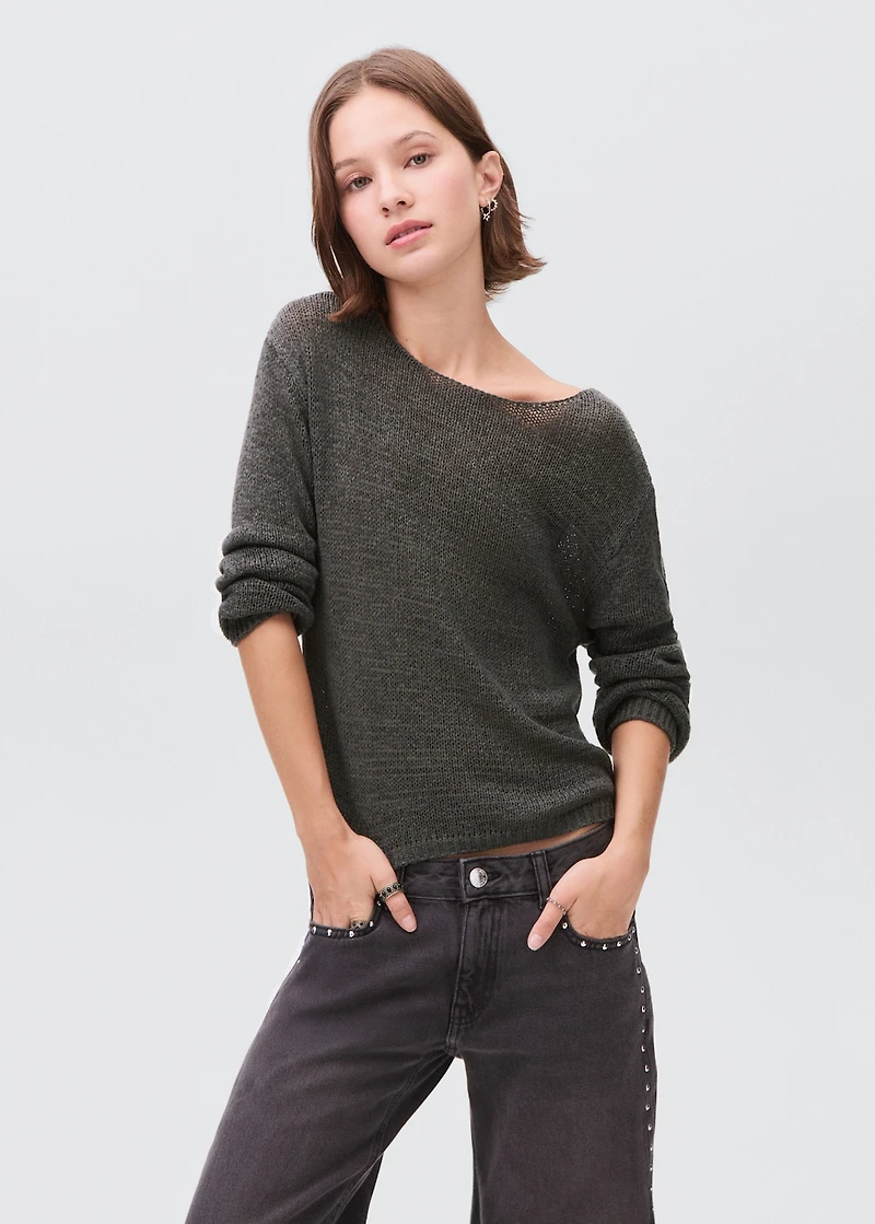 Knit sweater with lace pattern