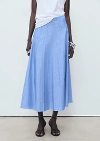 Striped linen-blend skirt