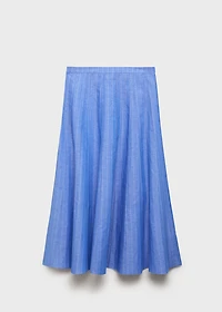 Striped linen-blend skirt