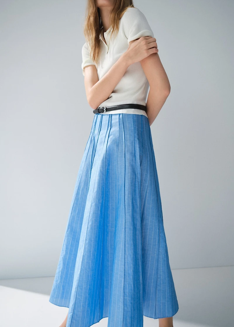 Striped linen-blend skirt