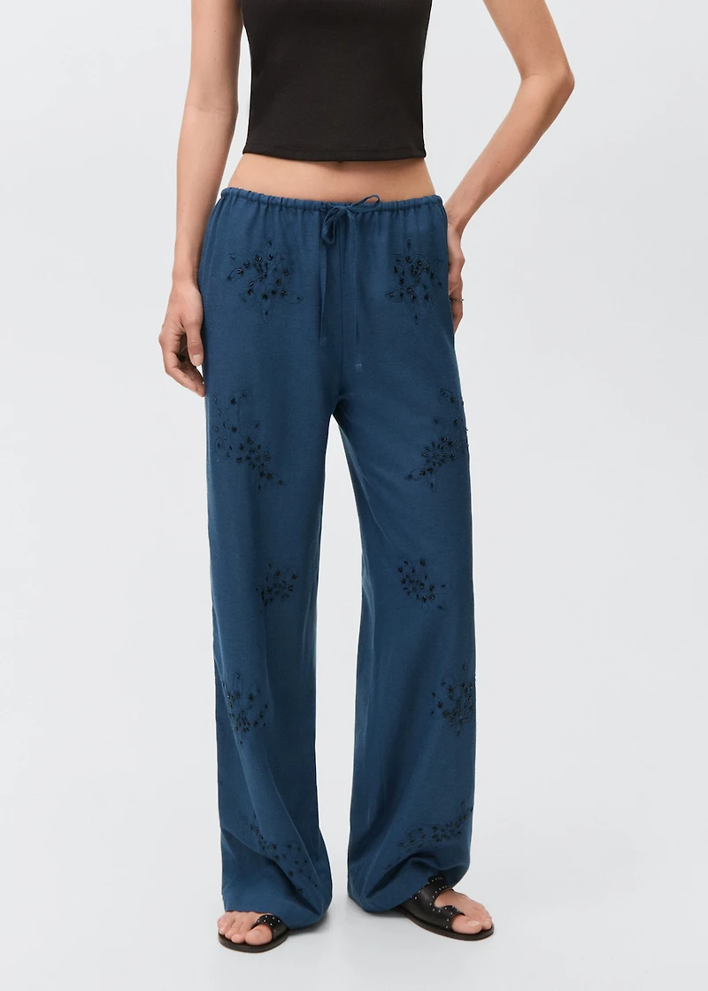 Beaded embroidered pants
