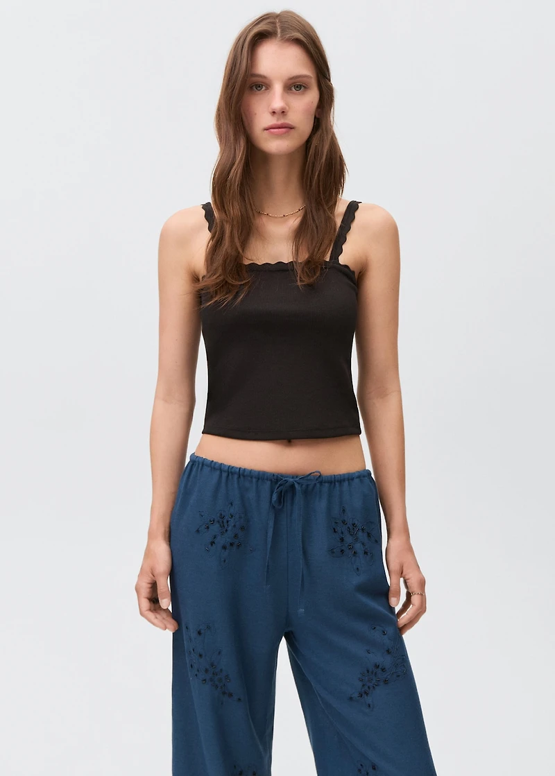 Beaded embroidered pants