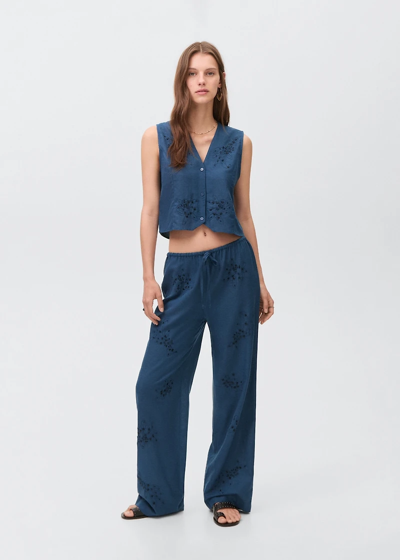 Beaded embroidered pants