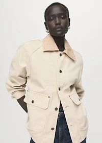 Denim barn jacket with contrasting collar