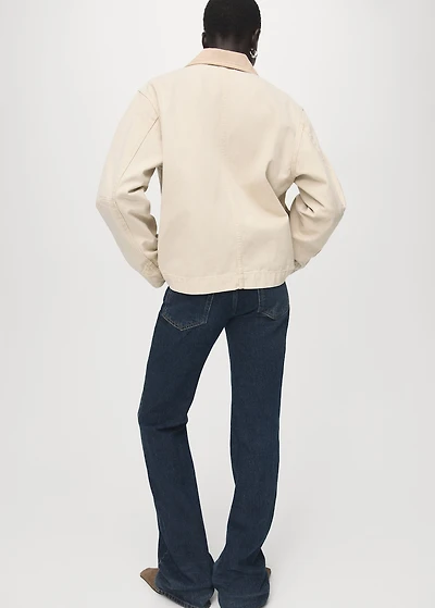 Denim barn jacket with contrasting collar