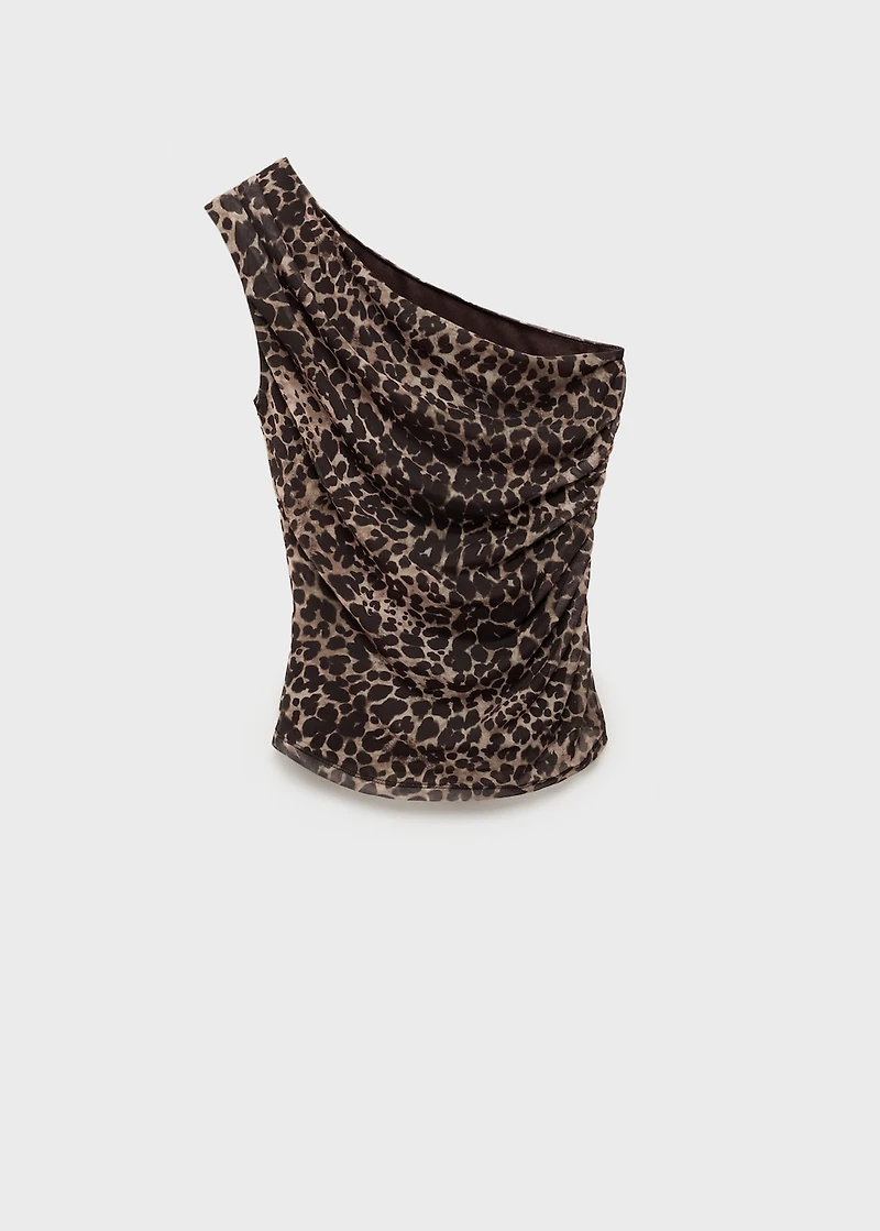 Asymmetrical leopard-print top