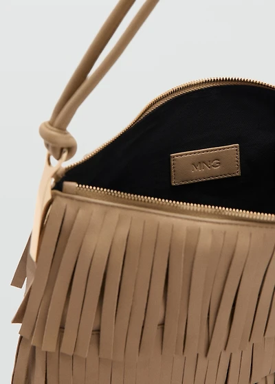 Large leather shoulder bag with fringes