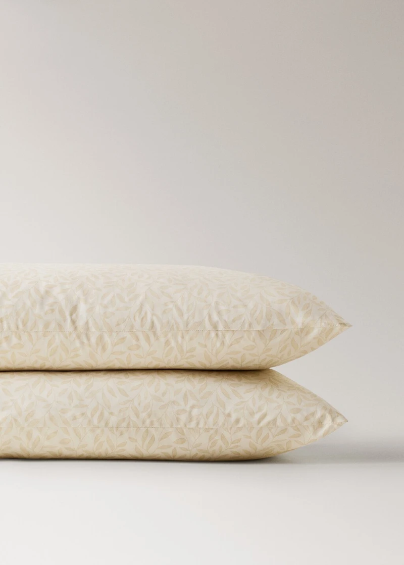 Two percale cotton pillowcases with leaf print 50x75 cm