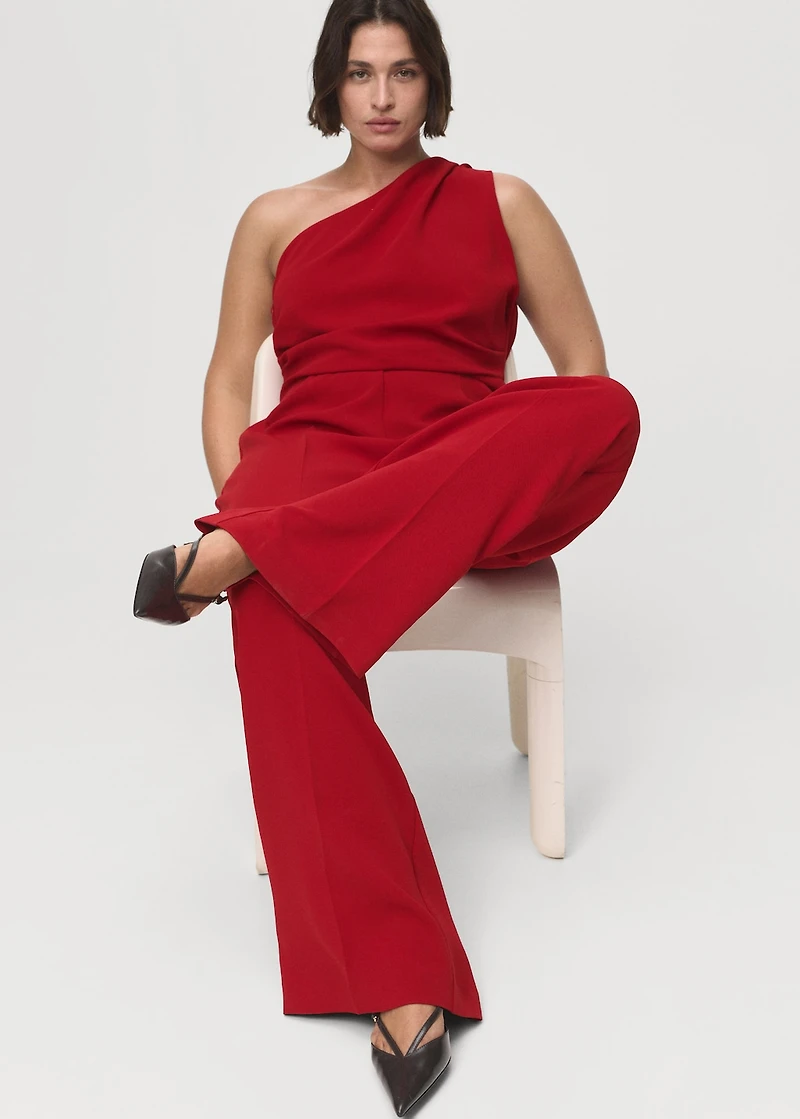 Long asymmetrical draped jumpsuit