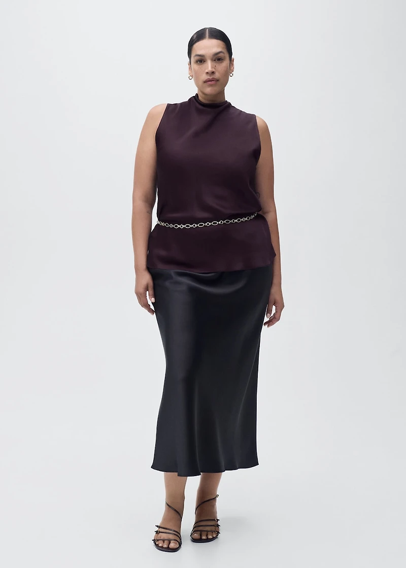 Satin blouse with draped neck