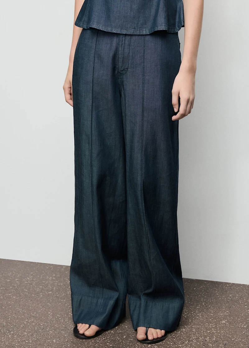 Wide leg denim pants with stitching