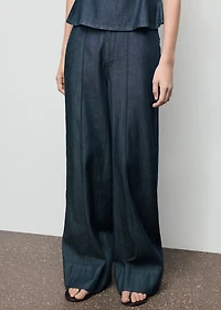 Wide leg denim pants with stitching