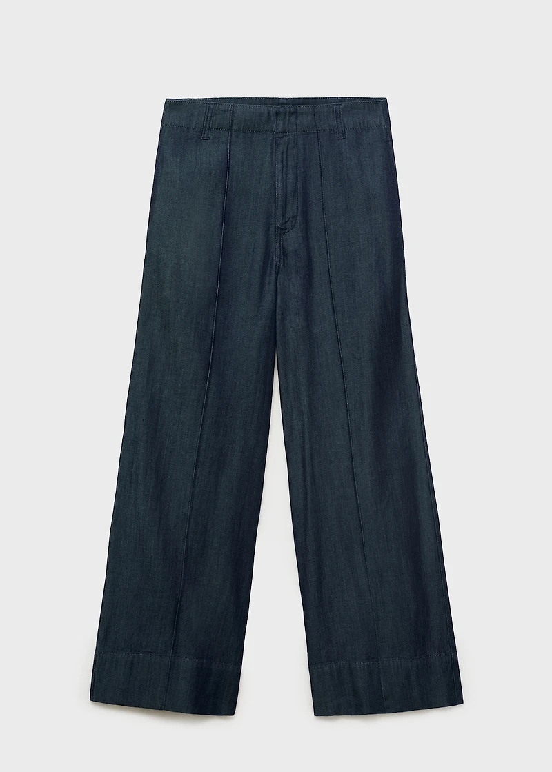 Wide leg denim pants with stitching