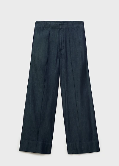 Wide leg denim pants with stitching