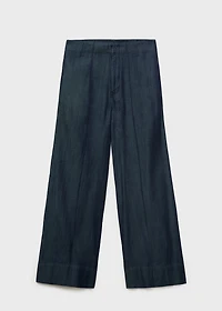 Wide leg denim pants with stitching