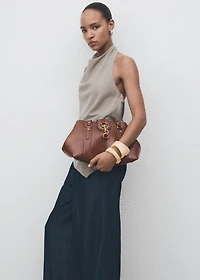 Wide leg denim pants with stitching