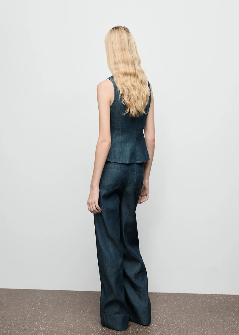 Wide leg denim pants with stitching