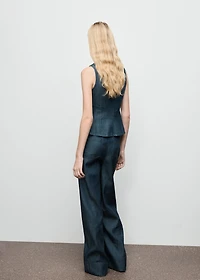 Wide leg denim pants with stitching