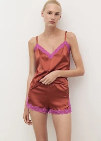 Silk top with contrasting lace