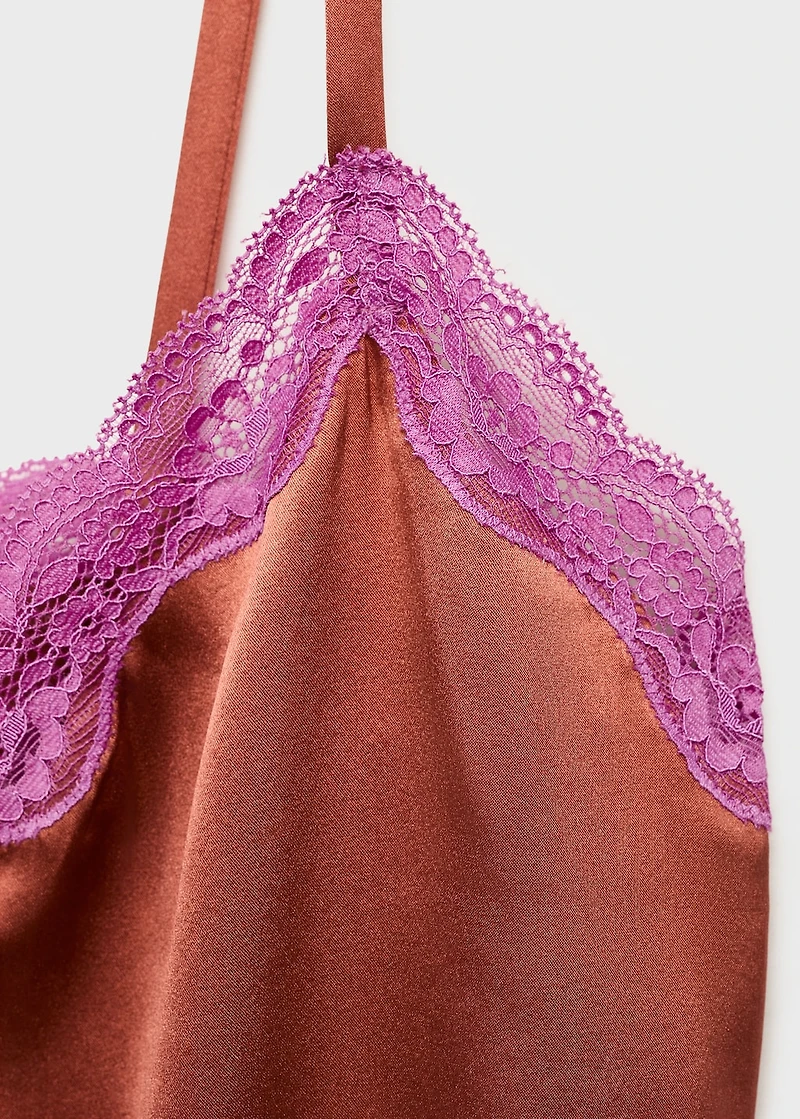 Silk top with contrasting lace