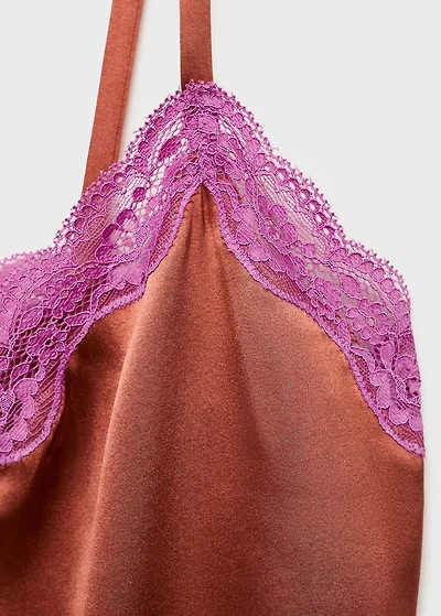 Silk top with contrasting lace