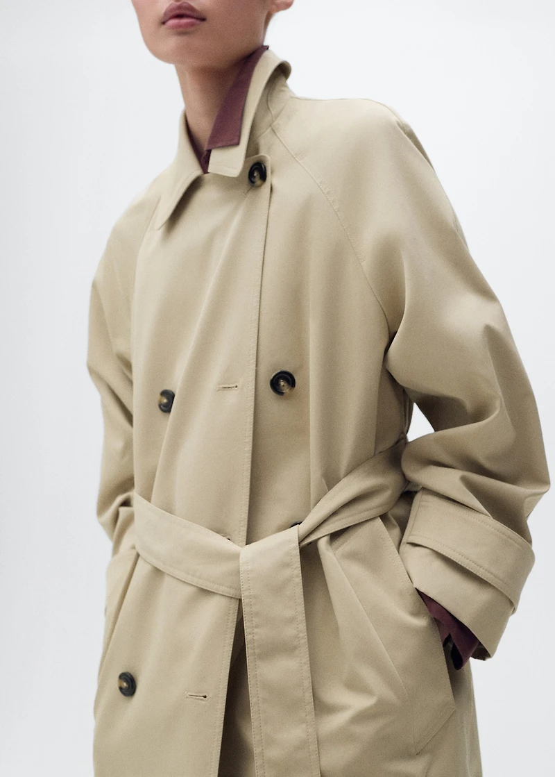 Long double-breasted trench coat