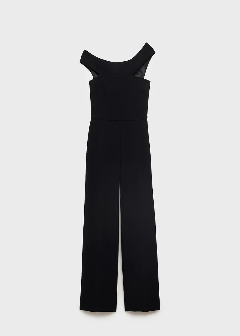 Long jumpsuit with asymmetrical neck