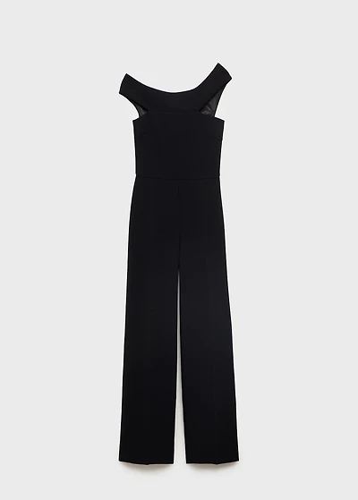 Long jumpsuit with asymmetrical neck