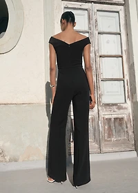 Long jumpsuit with asymmetrical neck